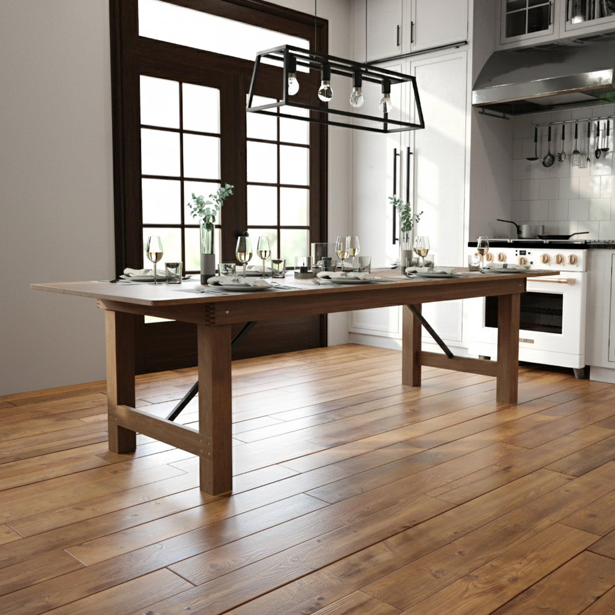 Flash Furniture, 9ft. x 40in. Antique Solid Pine Folding Farm Table, Height 30 in, Width 40 in, Length 108 in, Model# XAF108X40